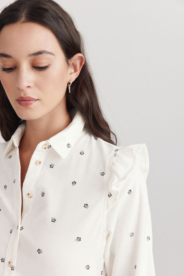 Springfield Chemise en velours c&ocirc;tel&eacute; &agrave; volant beige