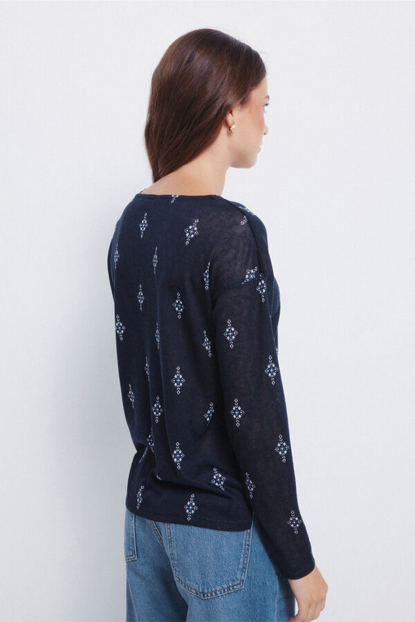 Springfield linen effect printed T-shirt blue