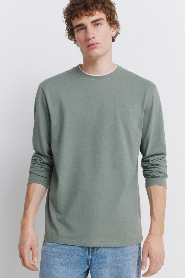 Springfield long sleeve T-shirt with double melange effect green