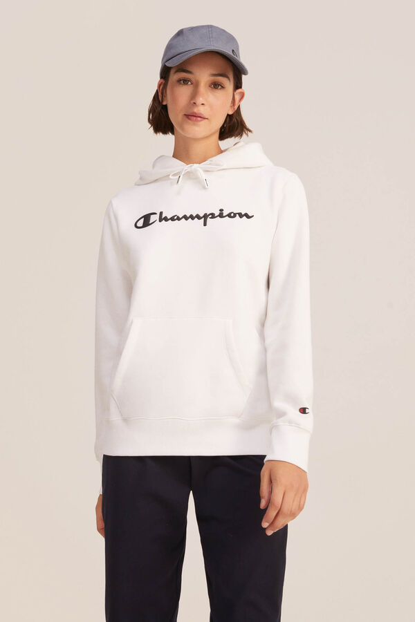 Springfield Women's classic cut hoodie. Small contrast logo and elasticated waistband. 260 GSM light fleece-back poly-cotton. white