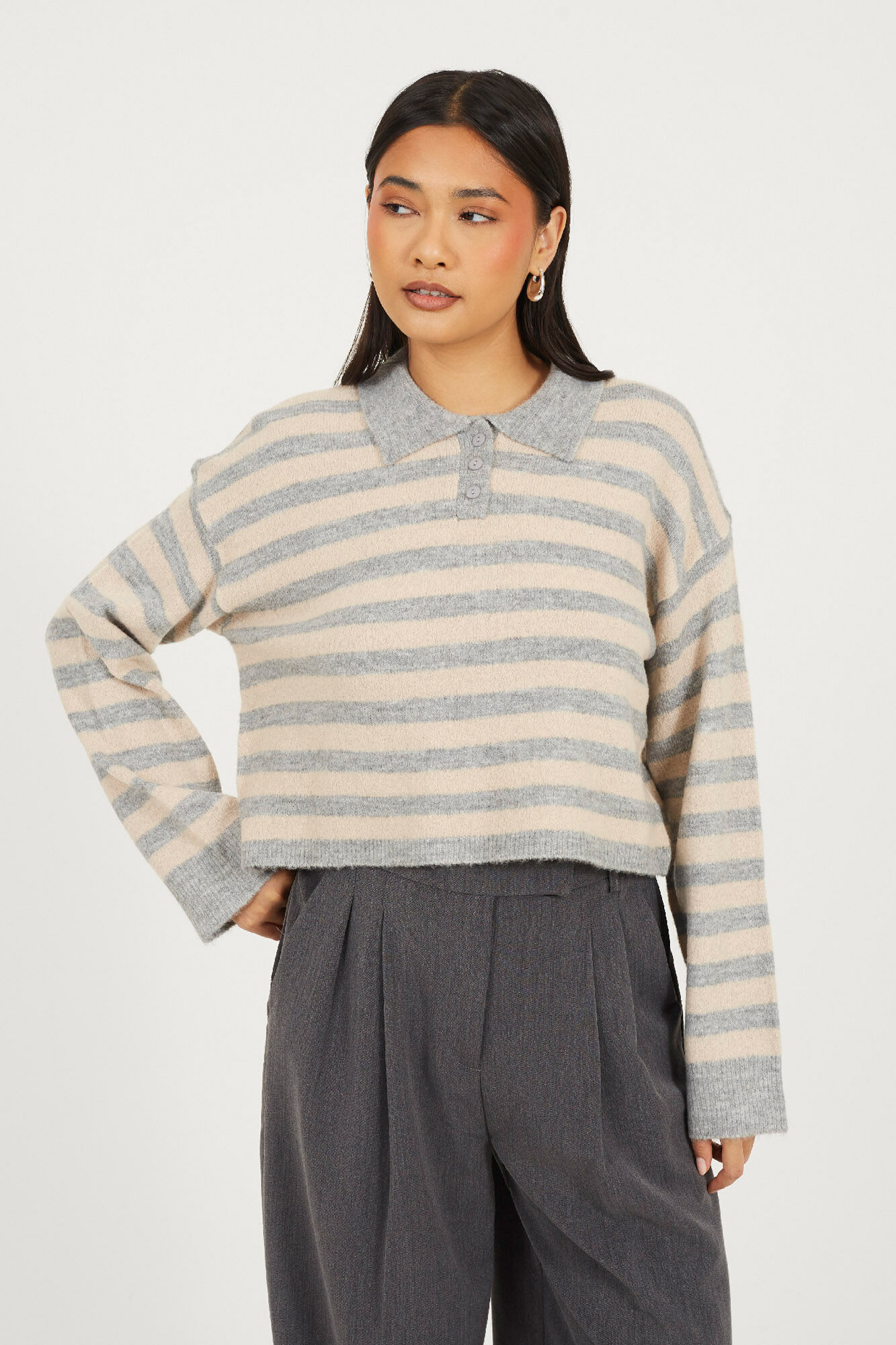 Brave Soul Jersey a rayas con cuello polo