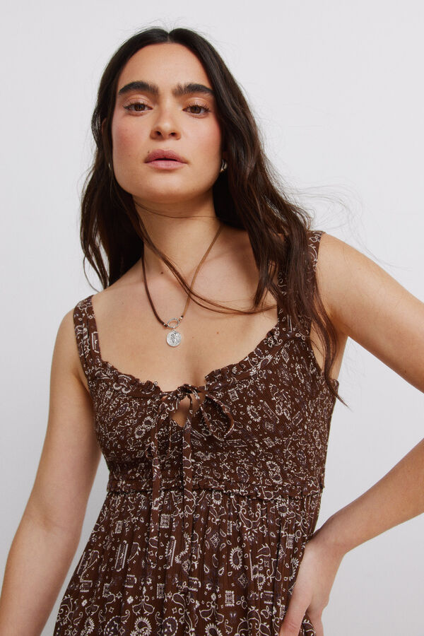 Springfield Robe midi smock&eacute;e &agrave; la poitrine marron