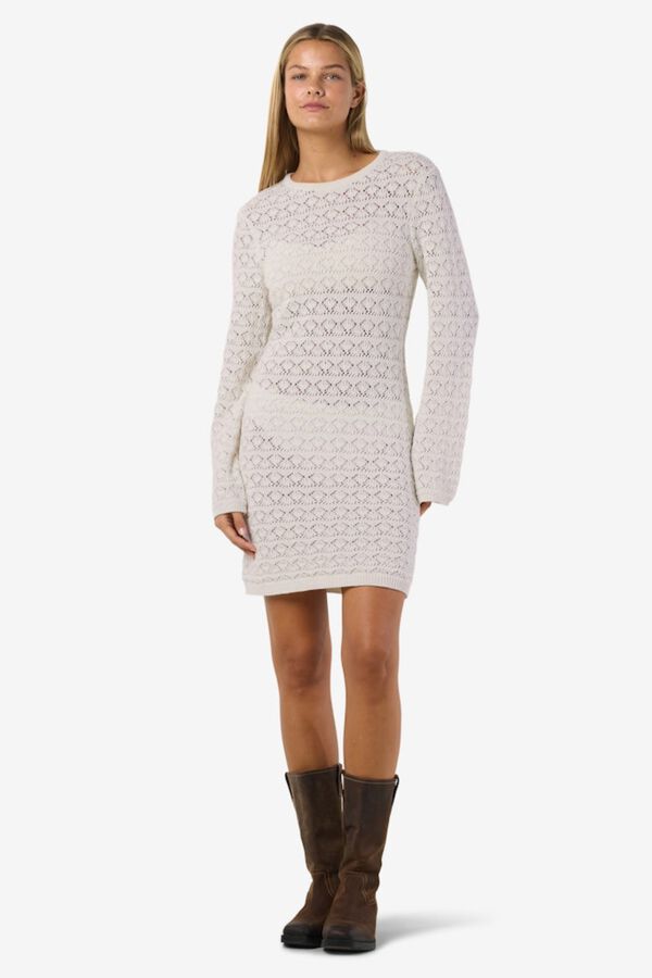 Noisy May Pointelle knit long sleeve dress grey