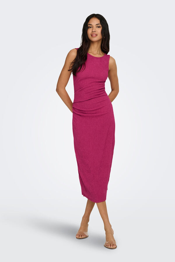 Only Vestido midi textura fucsia