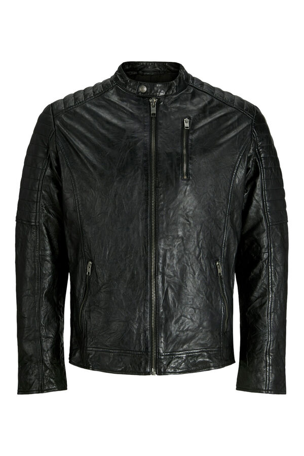 Jack & Jones Leather biker jacket black