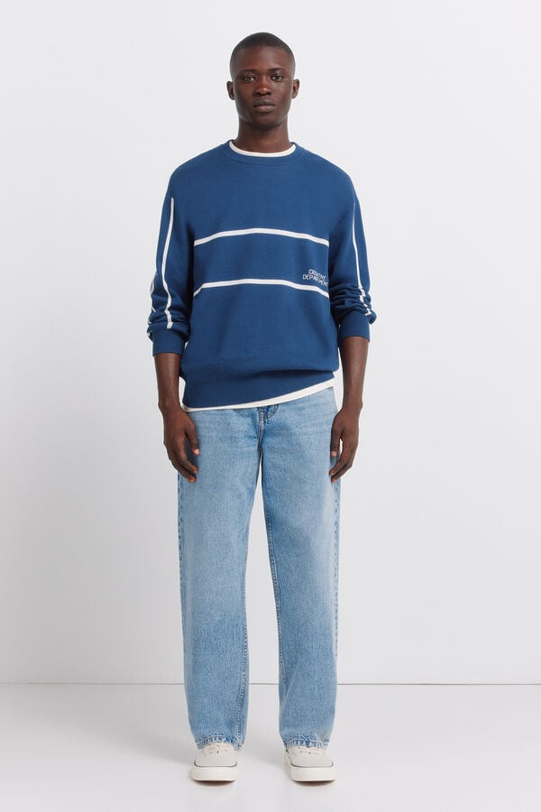 Springfield Jacquard text jumper blue