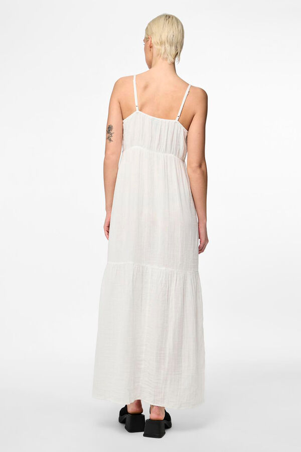 Springfield Damen-Midi-Kleid 100 % Baumwolle blanco