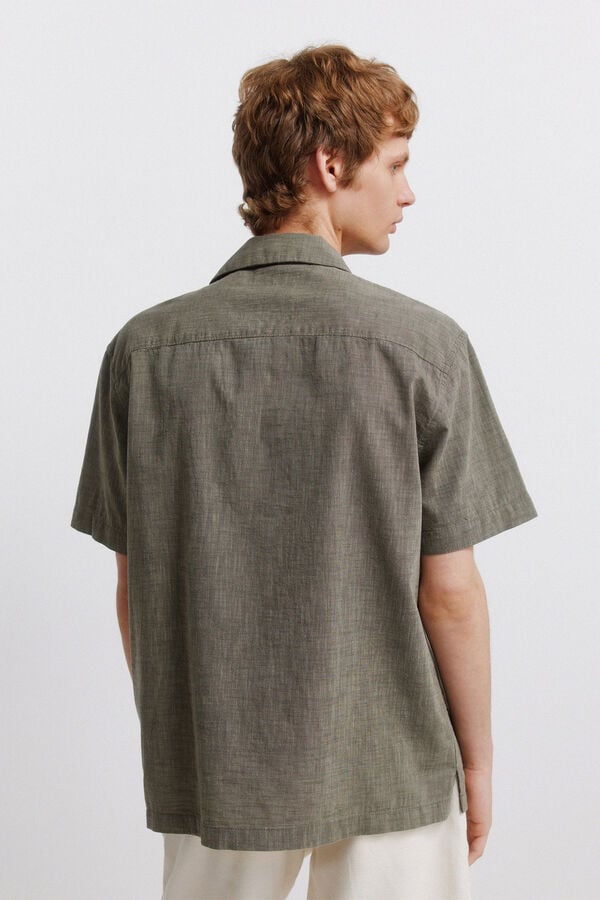Springfield Linen-look short sleeve bowling shirt printed
