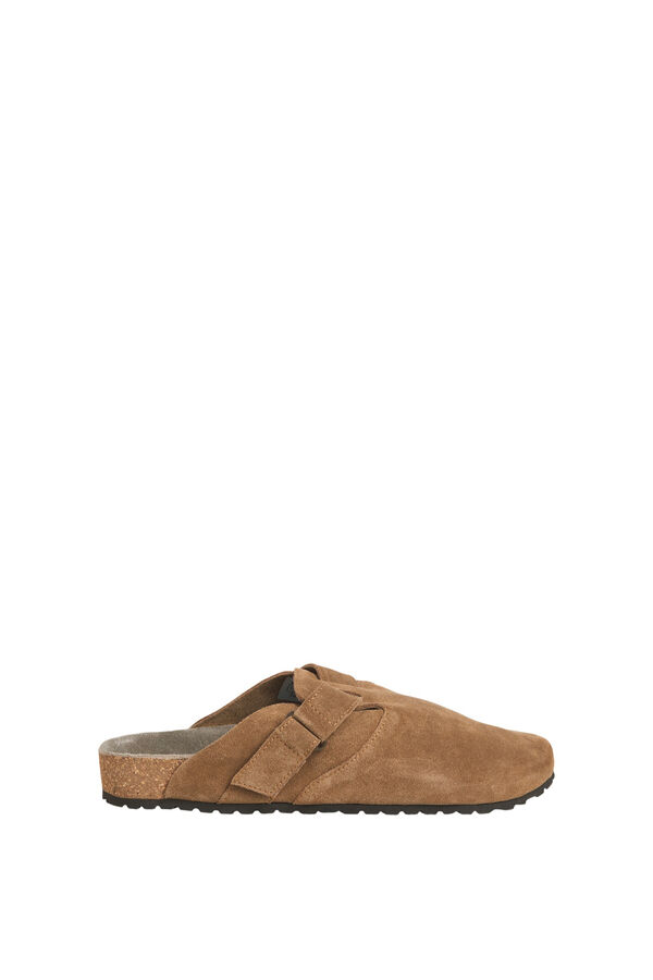 Jack & Jones Split leather buckle clogs nude