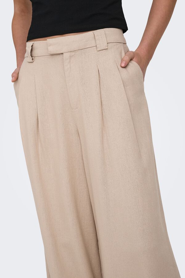 Only Pantal&oacute;n wide de lino beige
