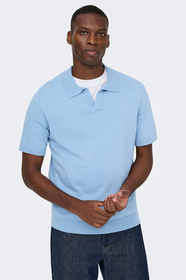 Only & Sons Polo de punto manga corta azul