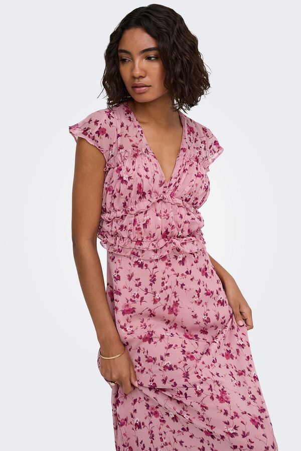 Only Vestido largo estampado floral rosa