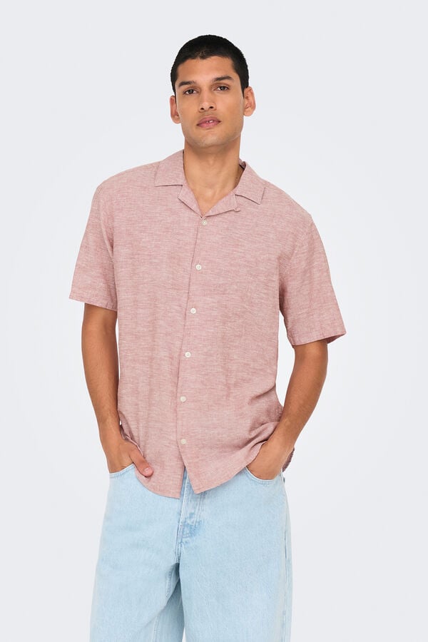 Only & Sons Linen shirt with short sleeves nude