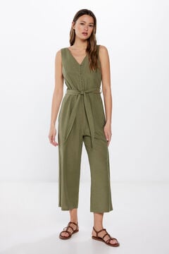 Springfield Linen jumpsuit with buttons green