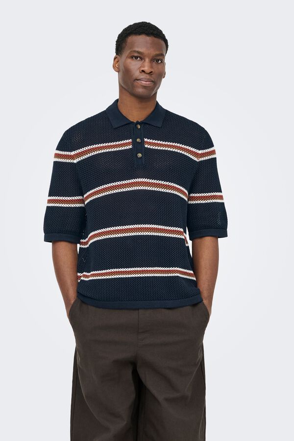 Only & Sons Strick-Poloshirt Blau
