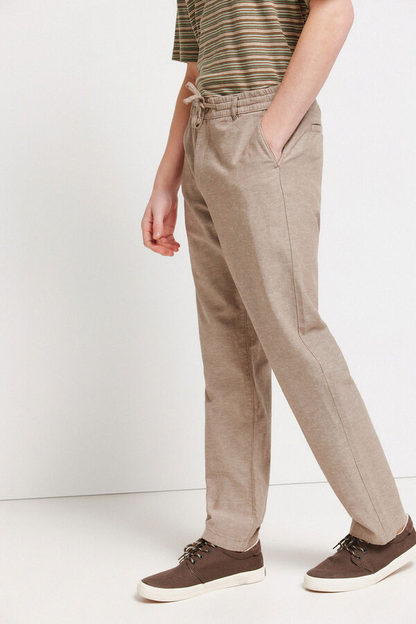 Springfield Pantalon chino comfort fit en lin nude