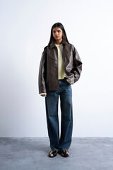 Topshop Short jacket with coated finish (polyurethane coating) Braon