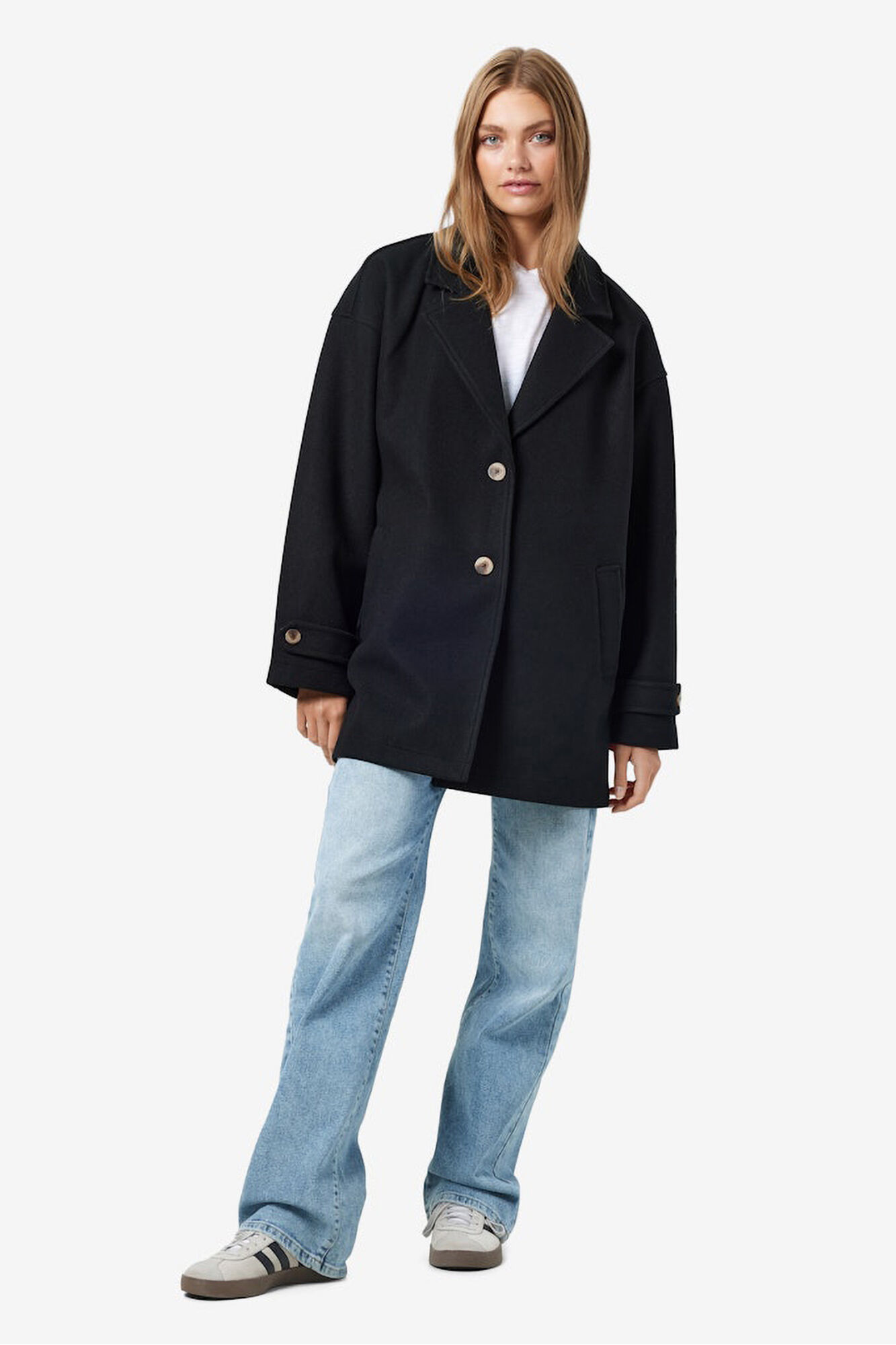 Noisy May Casaco de Sobretudo com lapelas e detalhes nas mangas