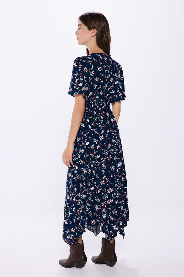 Springfield Printed peak hem midi dress blue