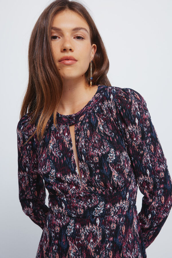 Springfield Print choker neckline midi dress printed