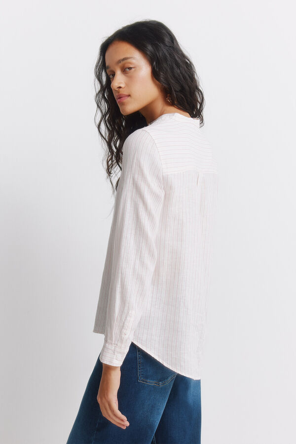 Springfield Linen long sleeve mandarin collar shirt pink