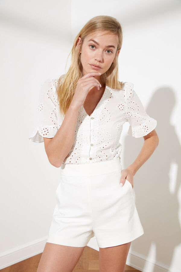 Trendyol Blusa recta de manga larga marfil