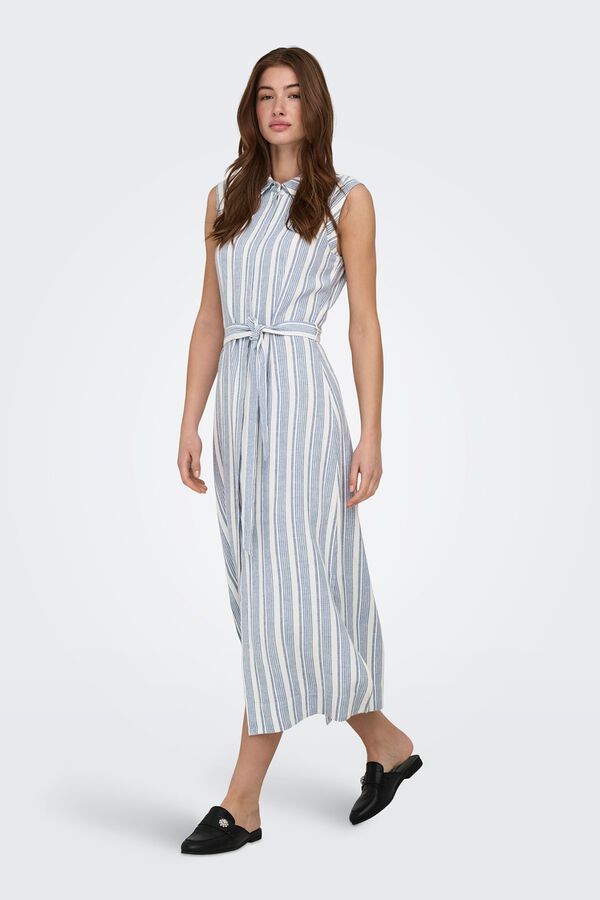 Only Vestido camisero largo de lino azul