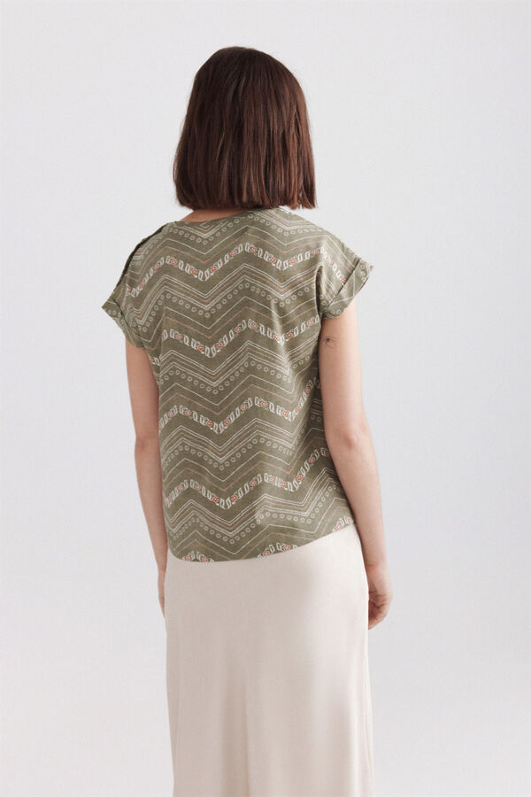 Springfield Printed T-shirt with buttons beige
