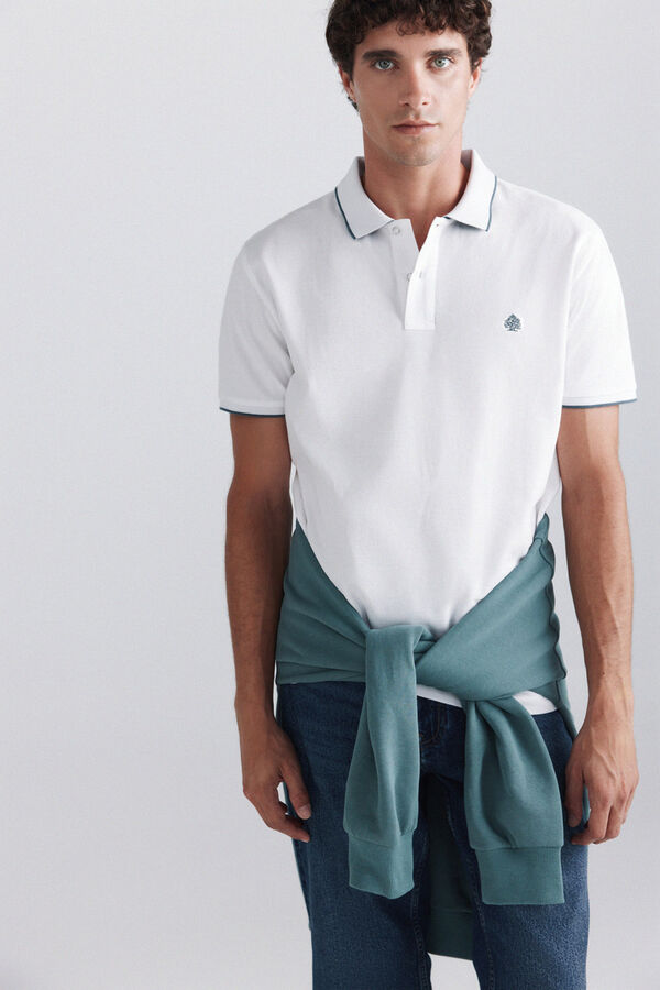 Springfield Polo piqu&eacute; contrastes slim fit blanc