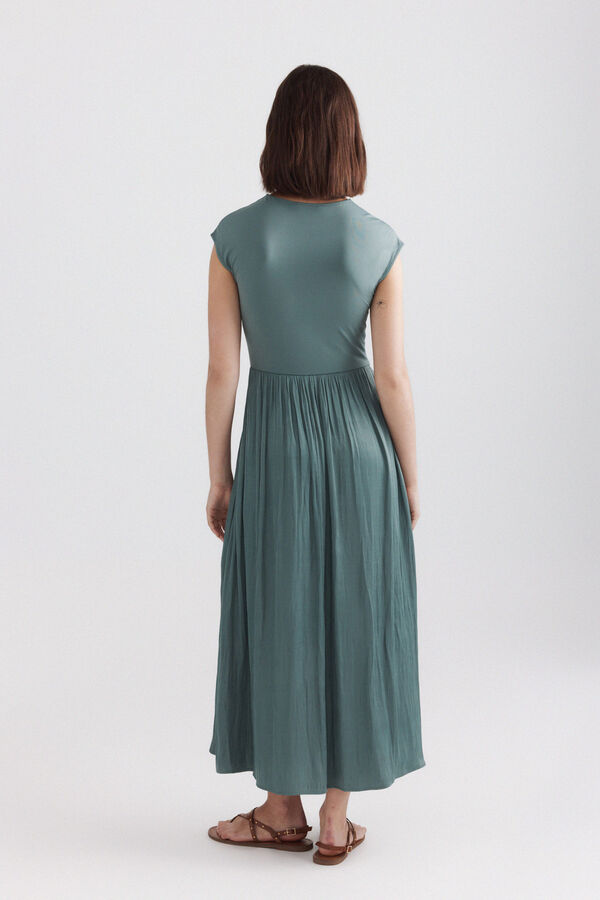 Springfield Bimaterial midi dress green