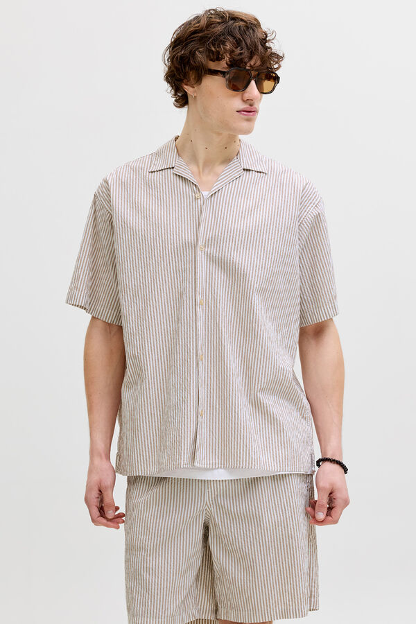 Jack & Jones Camisa resort seersucker beige