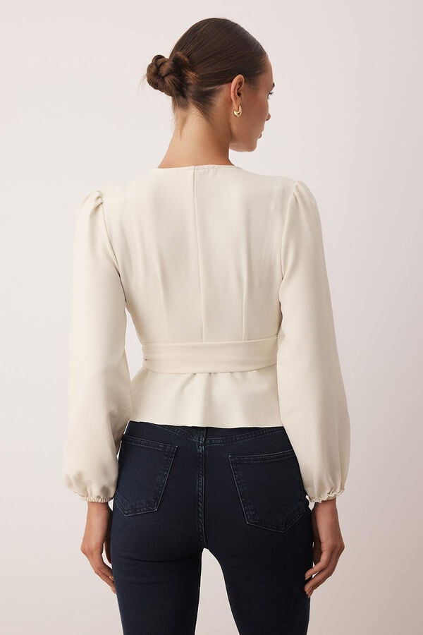 Trendyol Blusa de manga larga cruzada marfil