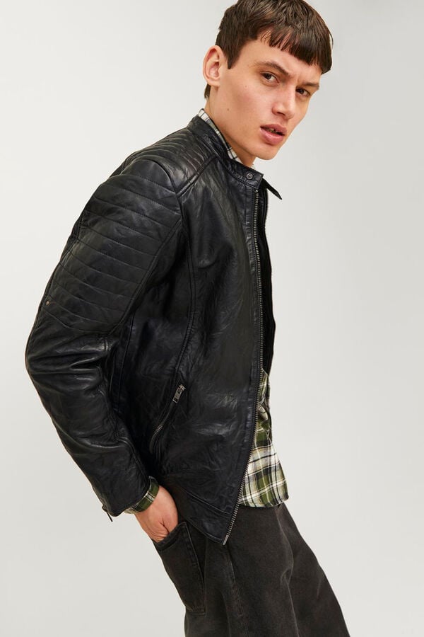 Jack & Jones Leather biker jacket black