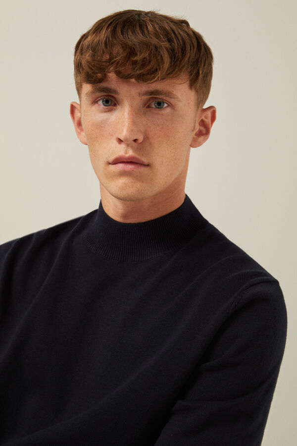 Springfield Plain-knit jumper with mock turtleneck. Ribbed cuffs and hem. blue