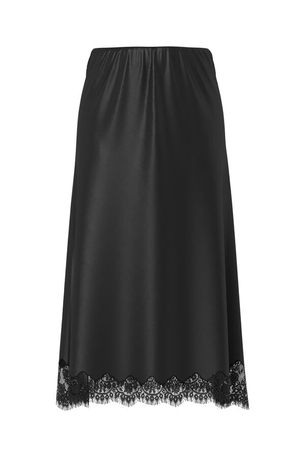 Pieces Satin-finish midi lace skirt black