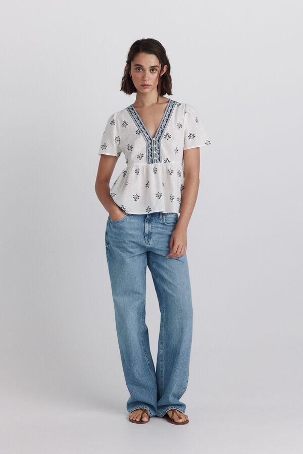 Springfield Peplum shirt with neckline details printed