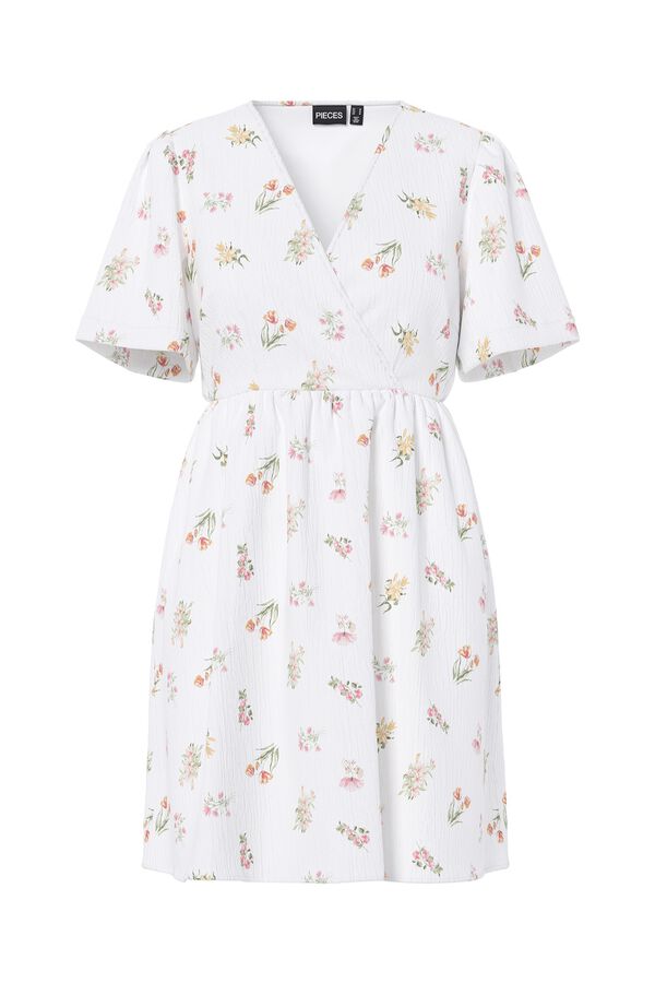 Pieces Printed short sleeve mini dress white