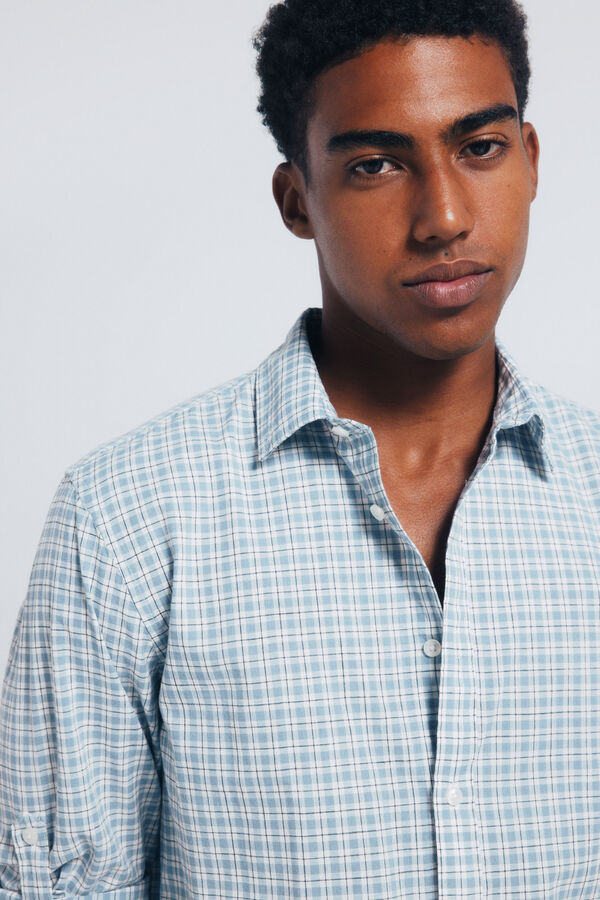 Springfield Slub cotton plaid shirt blue