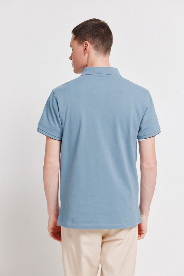 Springfield Piqu&eacute; contrast cuff slim fit polo shirt blue