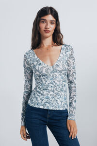 Springfield Chiffon t-shirt with printed gathered neckline