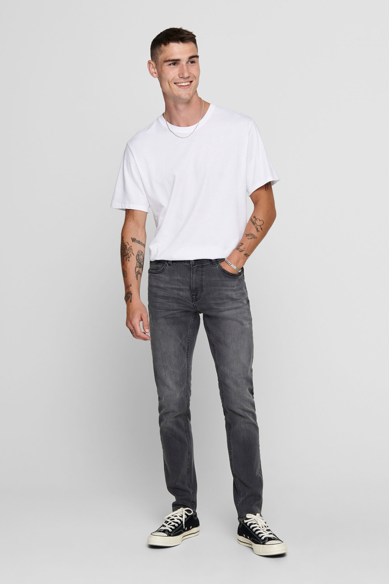 Only & Sons Cal&ccedil;a jeans skinny masculina cinza