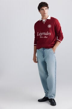 Springfield Slogan knit polo shirt burgundy