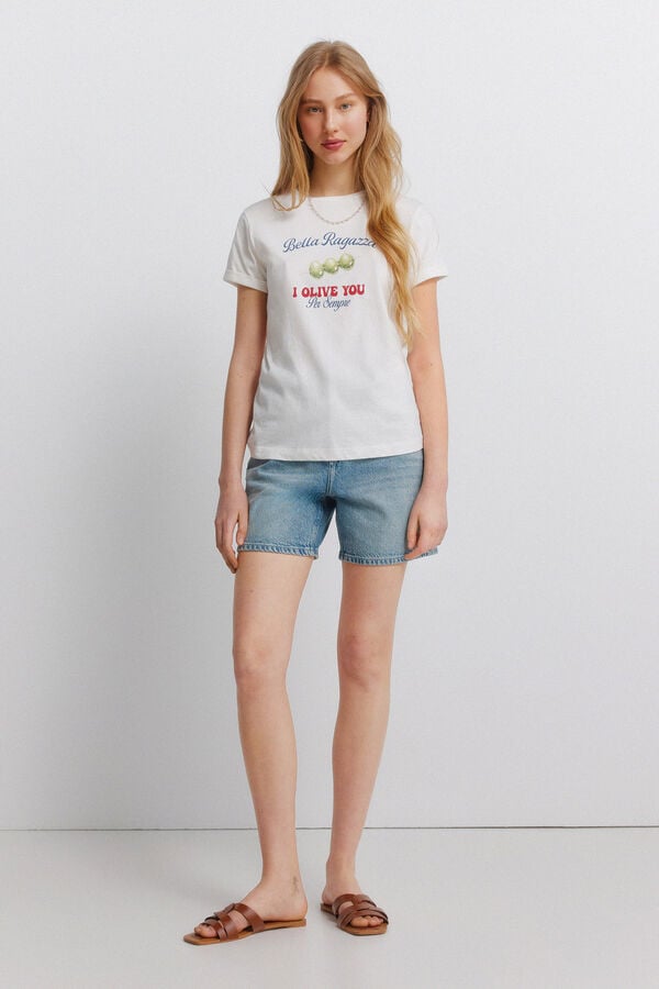 Springfield Printed short sleeve T-shirt beige