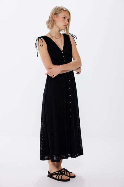 Springfield Kukičana strukturirana midi haljina s gumbima crna