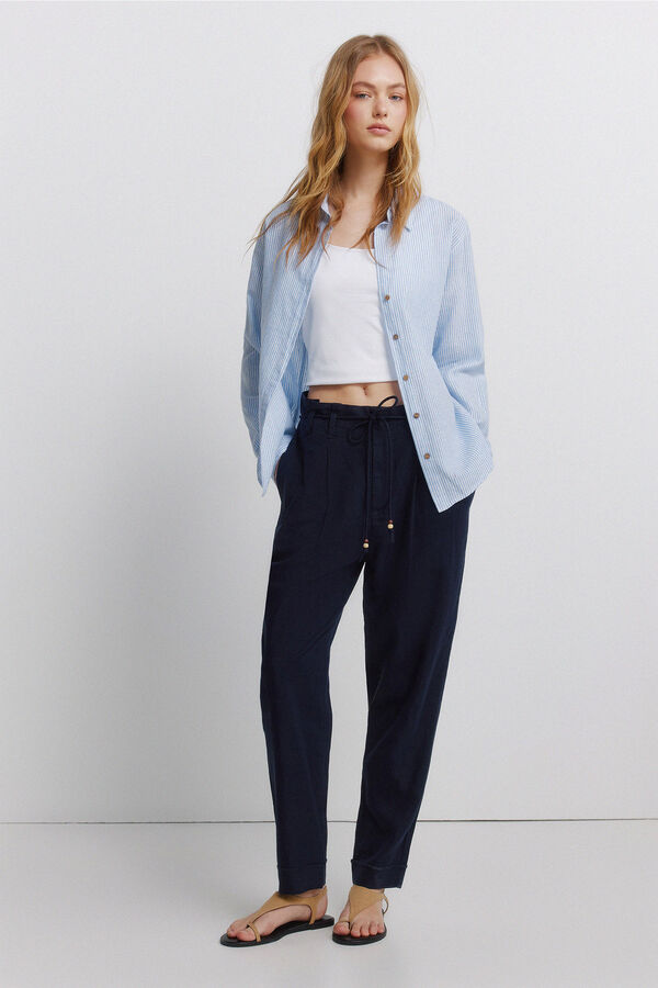 Springfield Linen V-neck shirt blue