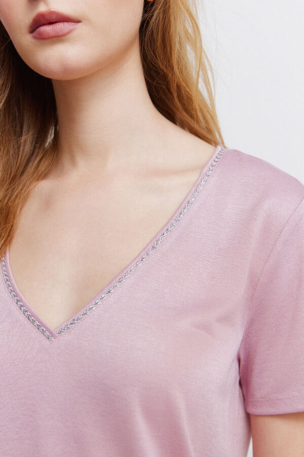 Springfield V-neck short sleeve T-shirt pink