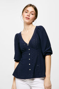 Springfield Perforated blouse with buttons navy