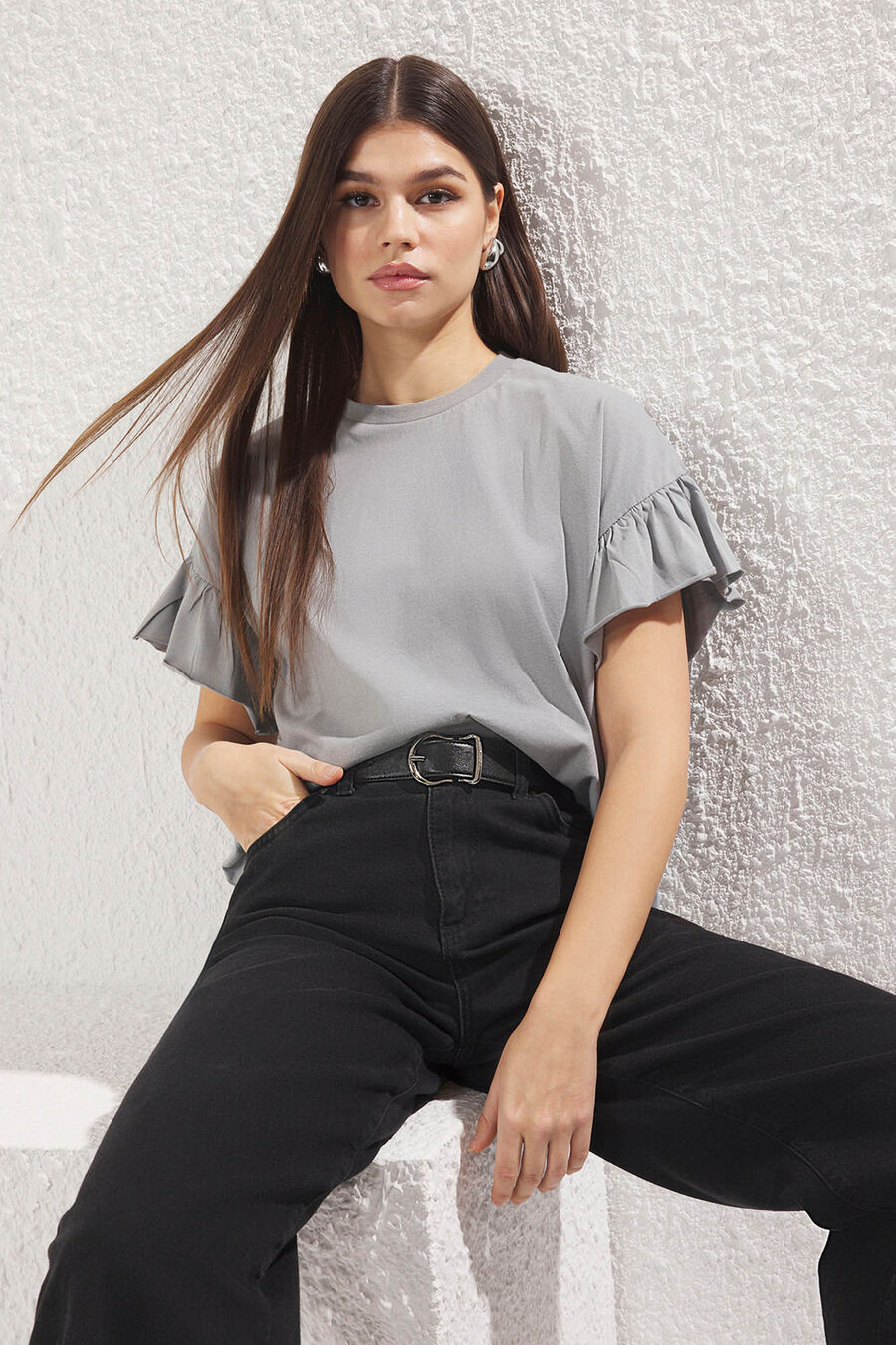 Camiseta de manga corta volantes