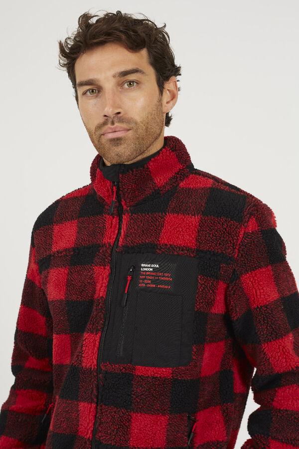 Brave Soul Checkered zip fastening sweatshirt rouge