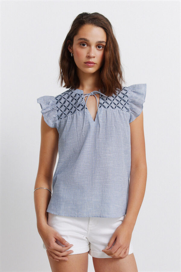 Springfield Blouse &agrave; volants en plumetis bleu
